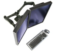 Black Ergotron LX Dual Side-by-Side arm supporting two angled monitors